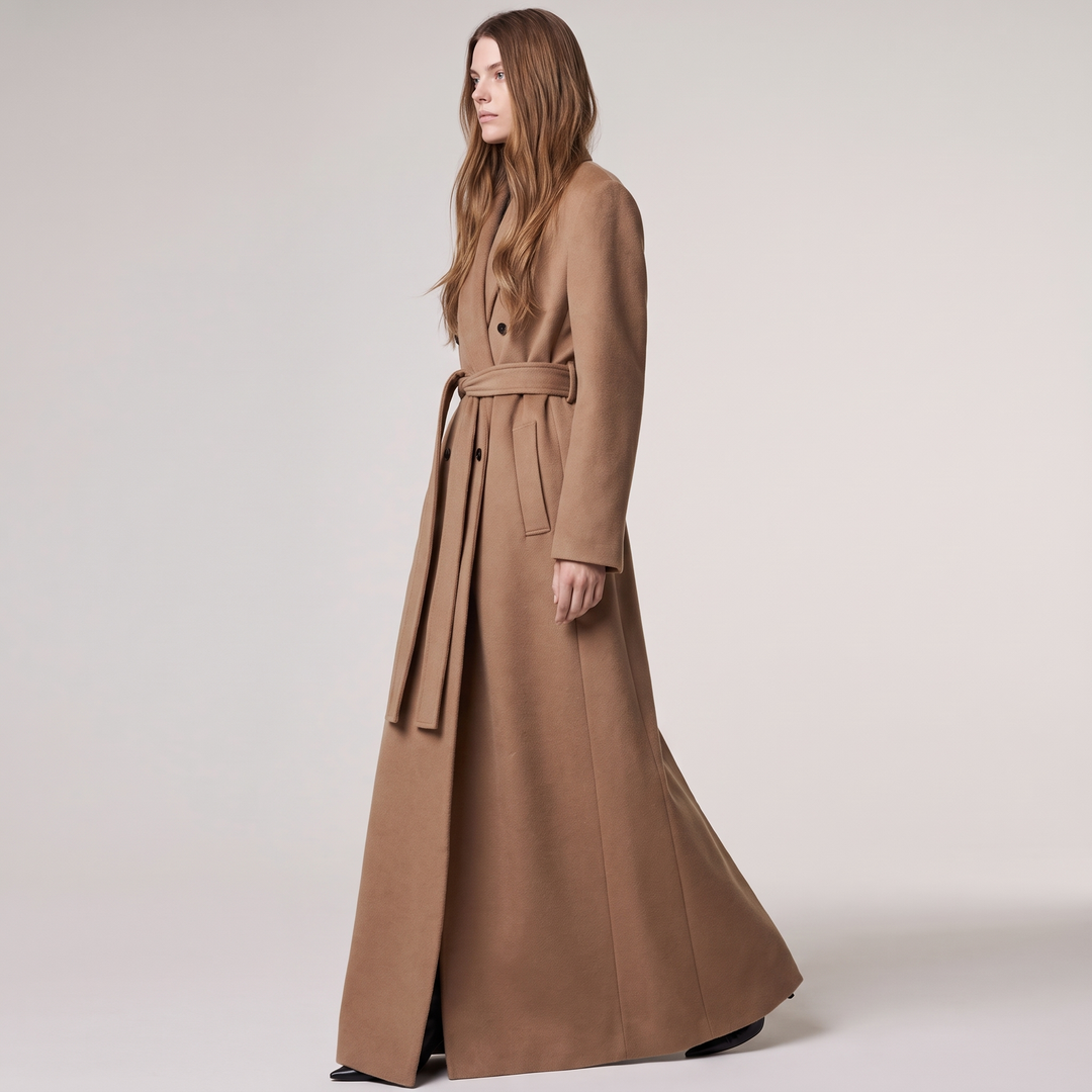 Klasyczny Płaszcz Wełniany Camel — bok