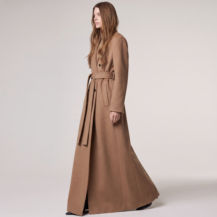 Klasyczny Płaszcz Wełniany Camel — bok